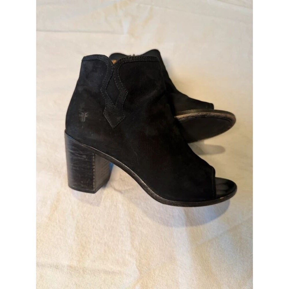 Frye Women’s 8M Black Leather Peep Toe Ankle Booties Block Heel Zip